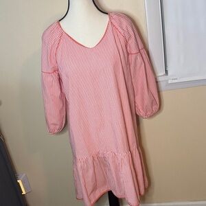 Crown and Ivy women’s small summer bell dress coral/white striped V neck